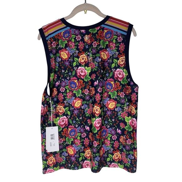 JOHNNY WAS Cantero Muscle Tank Top Medium Navy Blue Multi Color Floral Print NWT - Picture 6 of 9